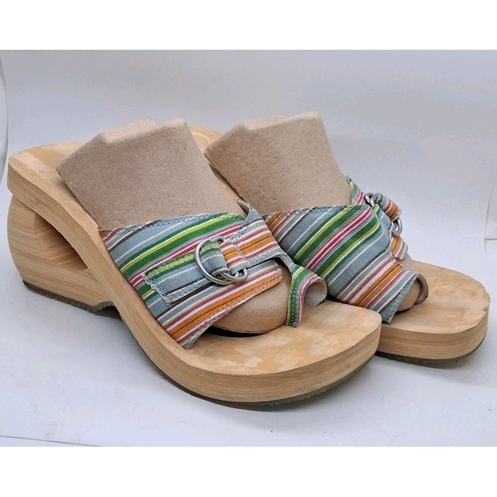 Vtg Skechers Somethin' Else Stripe Denim Clogs Slides Wooden Mules Women Size 10